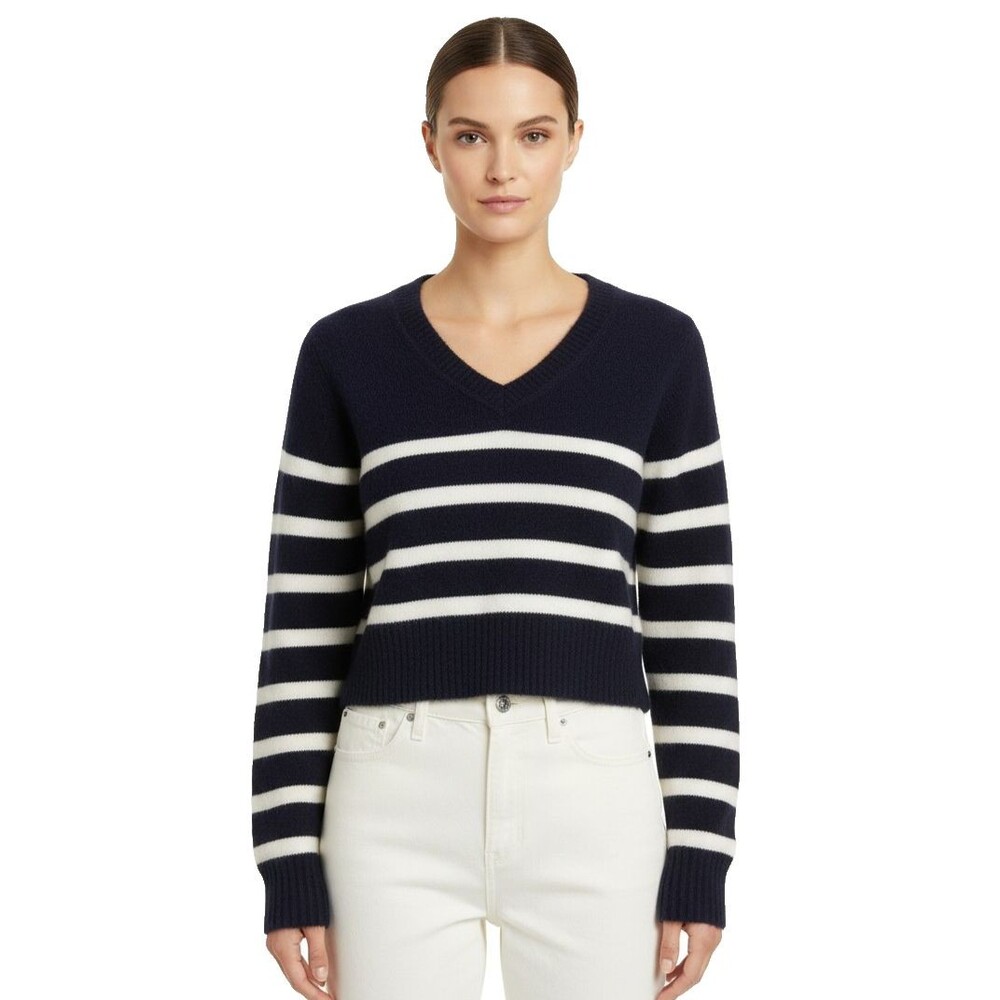 Abercrombie & Fitch Merino Wool Cropped Pullover Preppy Sweater Women's S, Navy